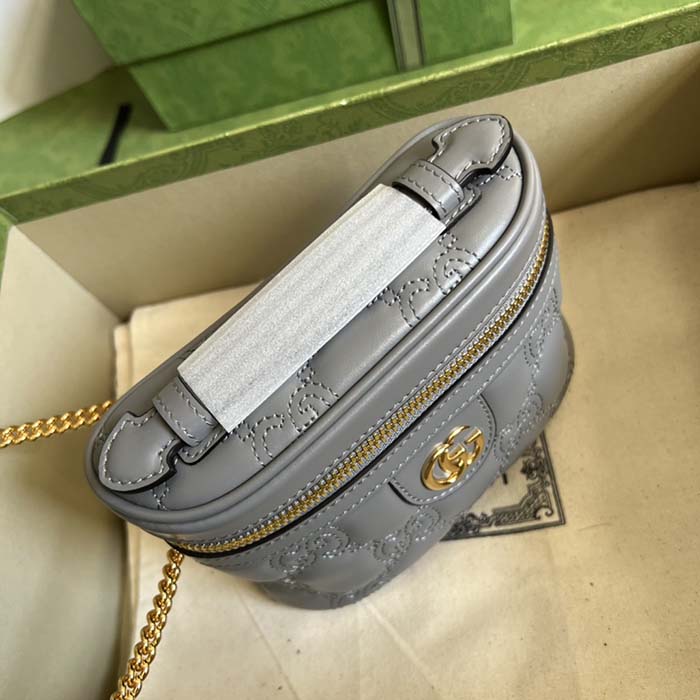 Gucci Women GG Matelassé Top Handle Mini Bag Grey Leather Double G (9)