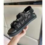 Gucci Women GG Sandal Crystals Black Mesh Tonal Suede Rubber Sole Flat - immagine 9