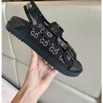 Gucci Women GG Sandal Crystals Black Mesh Tonal Suede Rubber Sole Flat - immagine 8