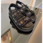 Gucci Women GG Sandal Crystals Black Mesh Tonal Suede Rubber Sole Flat - immagine 5