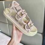 Gucci Women GG Sandal Crystals Rose Beige Mesh Tonal Suede Rubber Sole Flat – Image 9