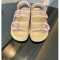 Gucci Women GG Sandal Crystals Rose Beige Mesh Tonal Suede Rubber Sole Flat (8)