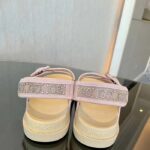Gucci Women GG Sandal Crystals Rose Beige Mesh Tonal Suede Rubber Sole Flat – Image 7