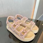 Gucci Women GG Sandal Crystals Rose Beige Mesh Tonal Suede Rubber Sole Flat – Image 3