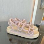 Gucci Women GG Sandal Crystals Rose Beige Mesh Tonal Suede Rubber Sole Flat – Image 5