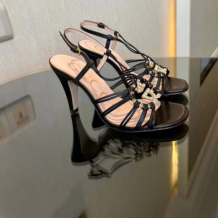 Gucci Women GG Sandal Interlocking G Black Leather High 9 Cm Heel (1)