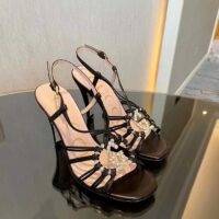 Gucci Women GG Sandal Interlocking G Black Leather High 9 Cm Heel (6)
