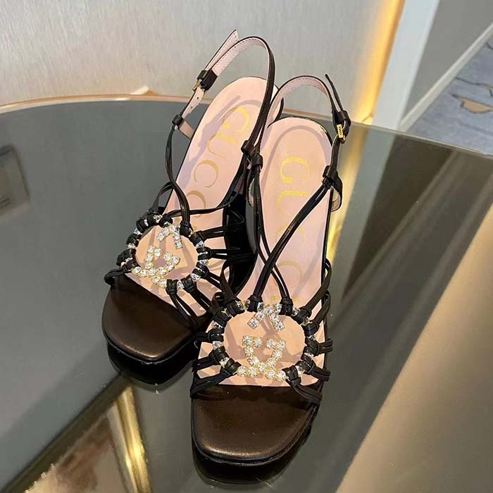 Gucci Women GG Sandal Interlocking G Black Leather High 9 Cm Heel (3)