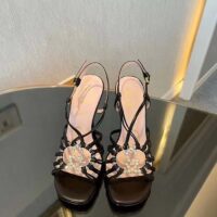 Gucci Women GG Sandal Interlocking G Black Leather High 9 Cm Heel (6)