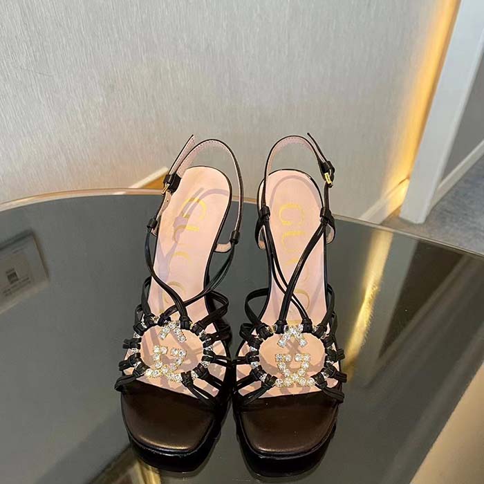 Gucci Women GG Sandal Interlocking G Black Leather High 9 Cm Heel (4)