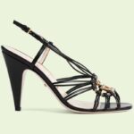 Gucci Women GG Sandal Interlocking G Black Leather High 9 Cm Heel