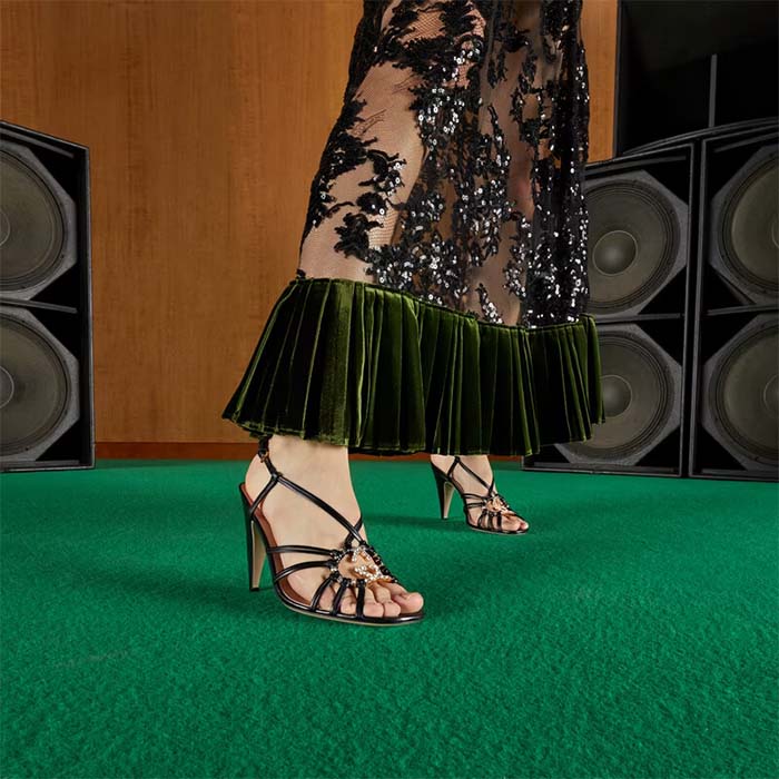 Gucci Women GG Sandal Interlocking G Black Leather High 9 Cm Heel (8)