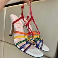 Gucci Women GG Sandal Interlocking G White Multicolor Leather High 9 Cm Heel (4)