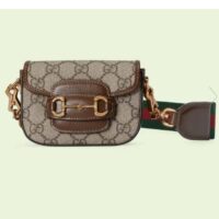 Gucci Women Gucci Horsebit 1955 Strap Wallet Beige Ebony GG Supreme Canvas (1)