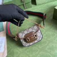 Gucci Women Gucci Horsebit 1955 Strap Wallet Beige Ebony GG Supreme Canvas (1)