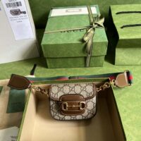 Gucci Women Gucci Horsebit 1955 Strap Wallet Beige Ebony GG Supreme Canvas (1)