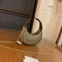 Gucci Women Half-Moon-Shaped Mini Bag Interlocking G Beige Ebony GG Supreme Canvas (4)