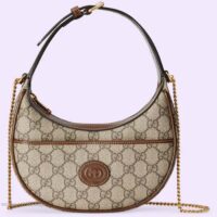Gucci Women Half-Moon-Shaped Mini Bag Interlocking G Beige Ebony GG Supreme Canvas (4)