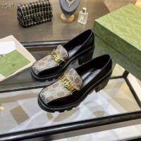 Gucci Women Loafer Interlocking G Black Leather Beige Ebony GG Supreme Canvas (1)