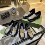 Gucci Women Loafer Interlocking G Black Leather Beige Ebony GG Supreme Canvas - Image 10