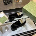Gucci Women Loafer Interlocking G Black Leather Beige Ebony GG Supreme Canvas - Image 8