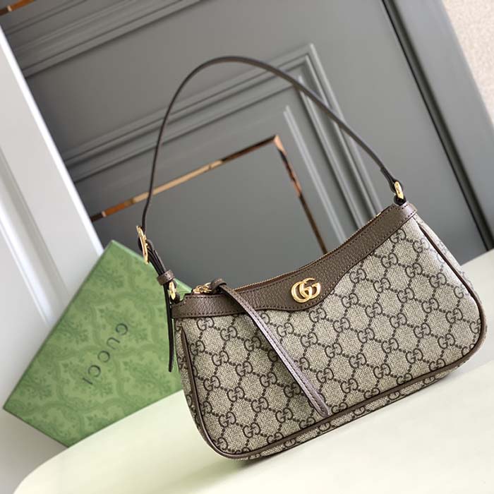 Gucci Women Ophidia Small Handbag Beige Ebony GG Supreme Canvas Double G (7)