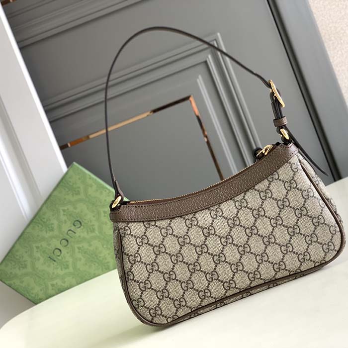 Gucci Women Ophidia Small Handbag Beige Ebony GG Supreme Canvas Double G (9)