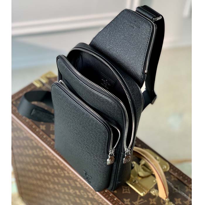 Louis Vuitton LV Unisex Avenue Sling Bag Black Taiga Cowhide Leather (10)