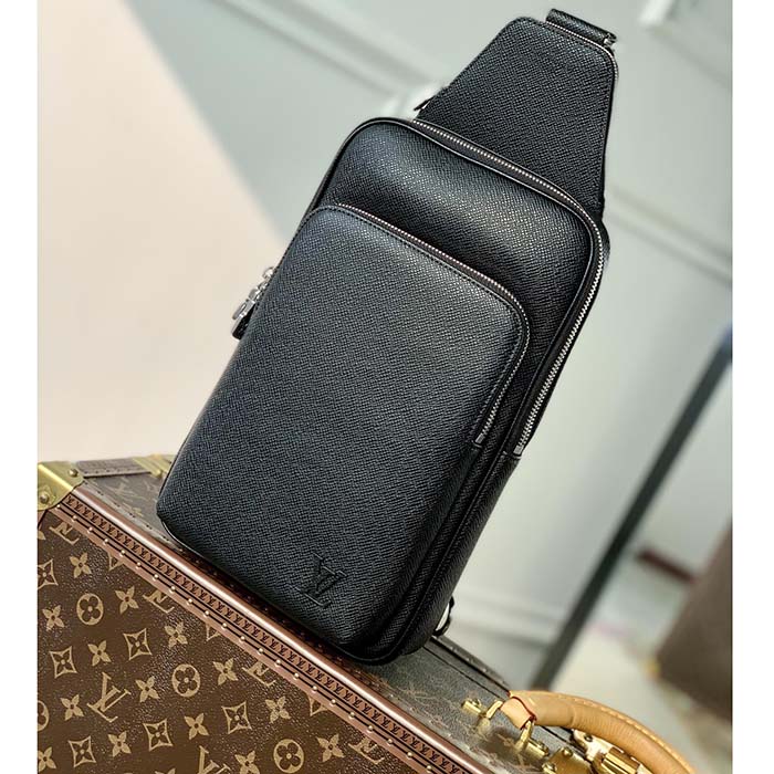 Louis Vuitton LV Unisex Avenue Sling Bag Black Taiga Cowhide Leather (7)