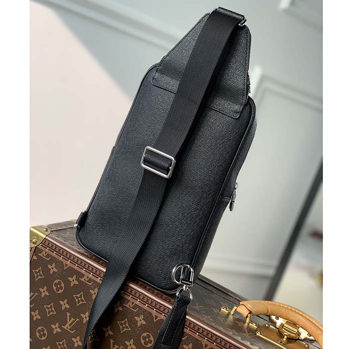 Louis Vuitton LV Unisex Avenue Sling Bag Black Taiga Cowhide Leather (9)