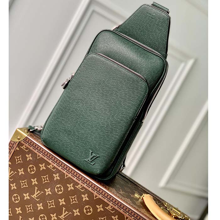 Louis Vuitton LV Unisex Avenue Sling Bag Dark Green Epicea Taiga Cowhide Leather (9)