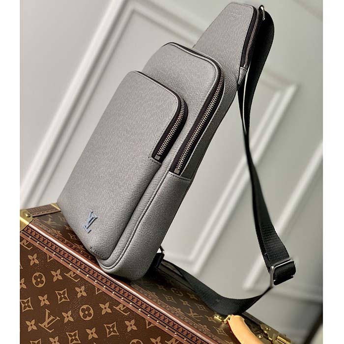 Louis Vuitton LV Unisex Avenue Sling Bag Grey Glacier Taiga Cowhide Leather (9)