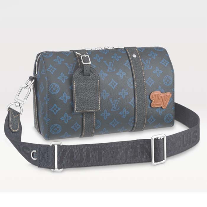 Louis Vuitton LV Unisex City Keepall Bag Blue Monogram Coated Canvas