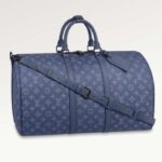 Louis Vuitton LV Unisex Keepall Bandoulière 50 Navy Blue Cabin Monogram Shadow Cowhide