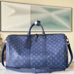 Louis Vuitton LV Unisex Keepall Bandoulière 50 Navy Blue Cabin Monogram Shadow Cowhide – Image 2