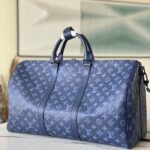 Louis Vuitton LV Unisex Keepall Bandoulière 50 Navy Blue Cabin Monogram Shadow Cowhide – Image 3