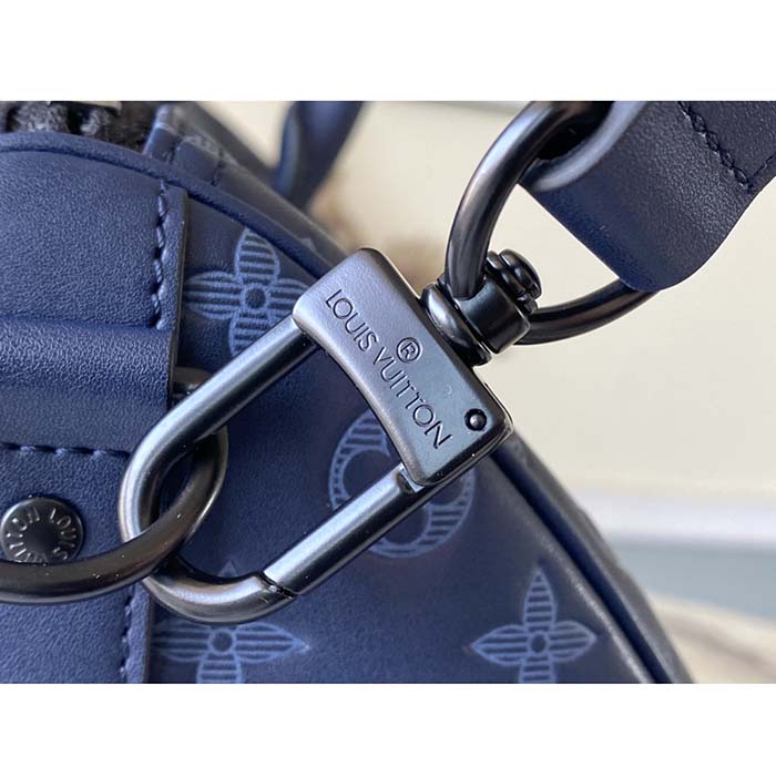 Louis Vuitton LV Unisex Keepall Bandoulière 50 Navy Blue Cabin Monogram Shadow Cowhide (9)