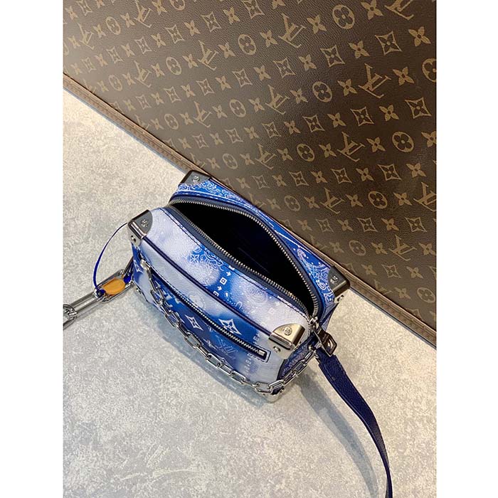 Louis Vuitton LV Unisex Mini Soft Trunk Bag Blue Monogram Bandana Leather (10)