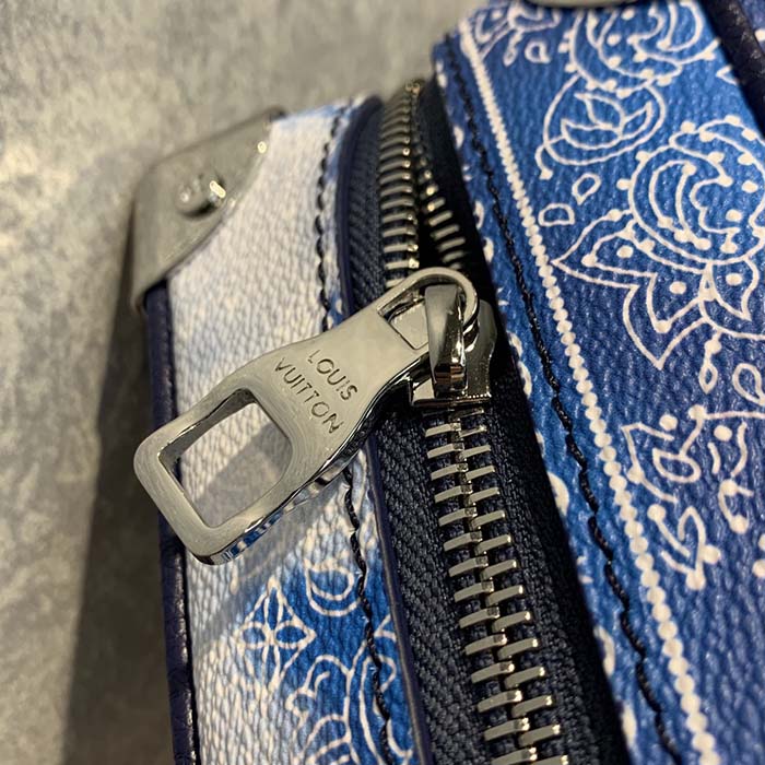 Louis Vuitton LV Unisex Mini Soft Trunk Bag Blue Monogram Bandana Leather (3)