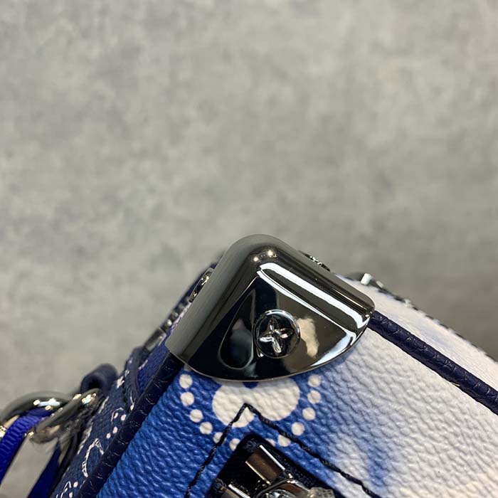 Louis Vuitton LV Unisex Mini Soft Trunk Bag Blue Monogram Bandana Leather (6)