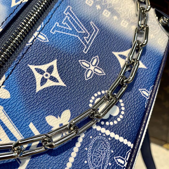 Louis Vuitton LV Unisex Mini Soft Trunk Bag Blue Monogram Bandana Leather (7)