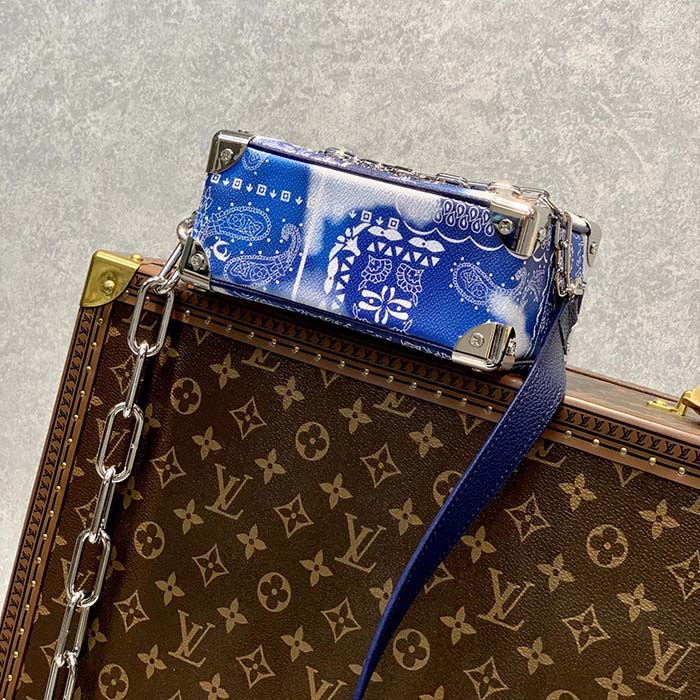 Louis Vuitton LV Unisex Mini Soft Trunk Bag Blue Monogram Bandana Leather (9)