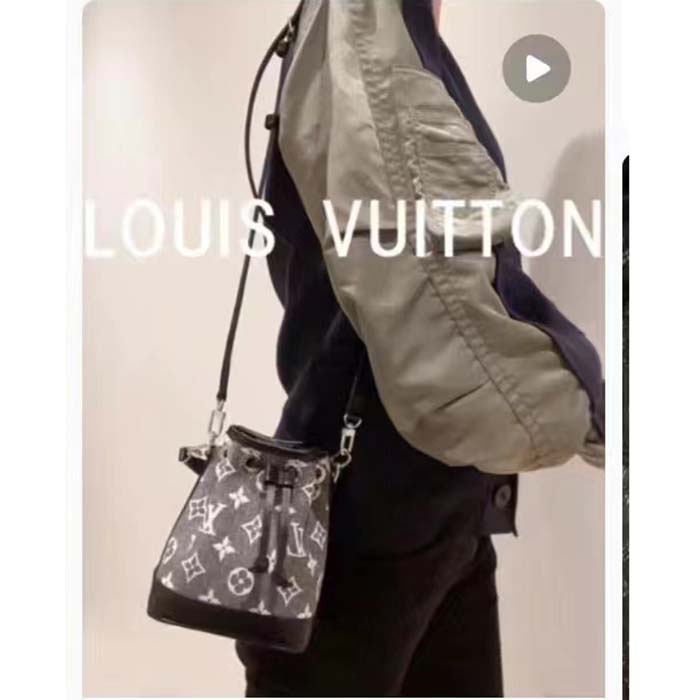Louis Vuitton LV Unisex Nano Noé Gray Monogram Jacquard Denim Cowhide Leather (9)