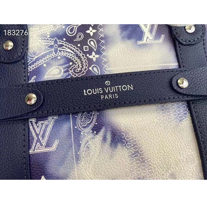 Louis Vuitton LV Unisex Tote Journey Carryall Bag Blue Cowhide Leather Textile Lining (1)
