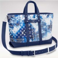 Louis Vuitton LV Unisex Tote Journey Carryall Bag Blue Cowhide Leather Textile Lining (11)