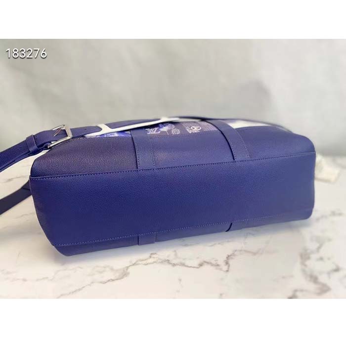 Louis Vuitton LV Unisex Tote Journey Carryall Bag Blue Cowhide Leather Textile Lining (3)