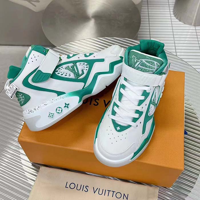 Louis Vuitton LV Unisex Trainer 2.0 Sneaker Boot Green Calf Leather Neoprene (11)