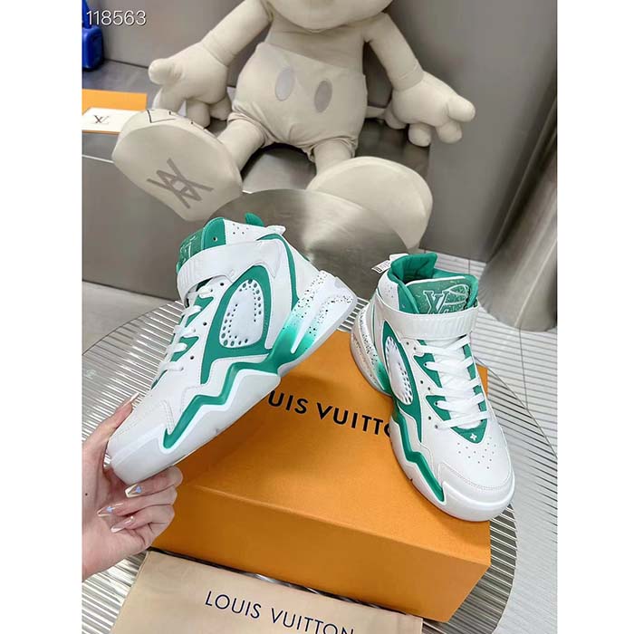 Louis Vuitton LV Unisex Trainer 2.0 Sneaker Boot Green Calf Leather Neoprene (3)