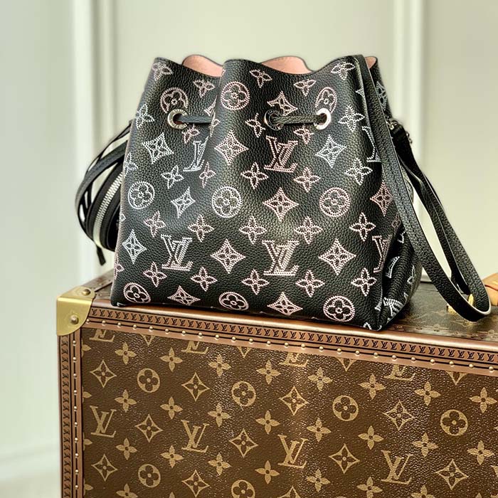 Louis Vuitton LV Women Bella Bucket Bag Black Perforated Mahina Calf Leather (3)