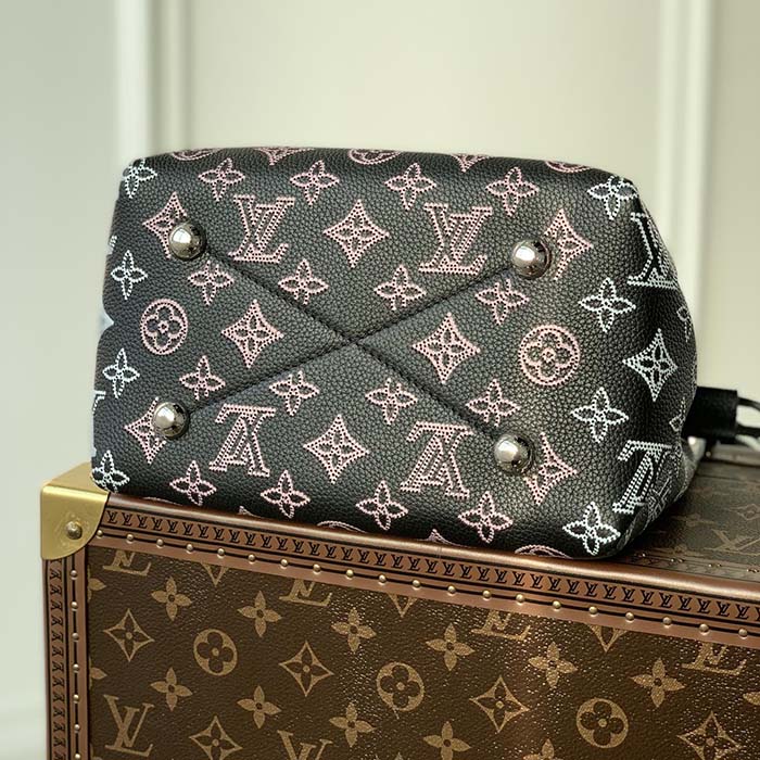 Louis Vuitton LV Women Bella Bucket Bag Black Perforated Mahina Calf Leather (4)